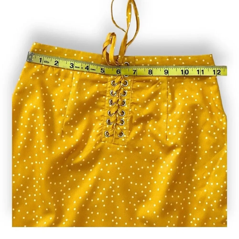Revolve By The Way Esme Polka Dot Yellow Ruffle Mini Skirt XXS Lace Up Front
